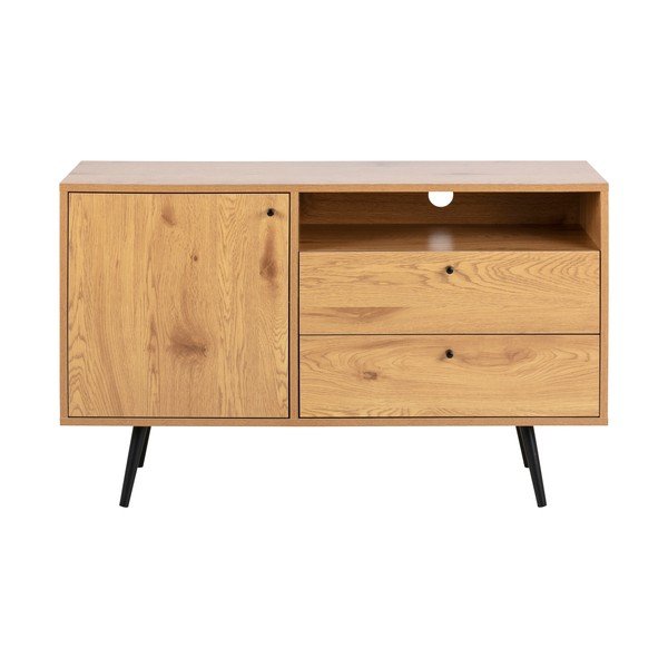 Comodă TV neagră/în culoare naturală cu aspect de lemn de stejar 124x75 cm Wilma – Actona