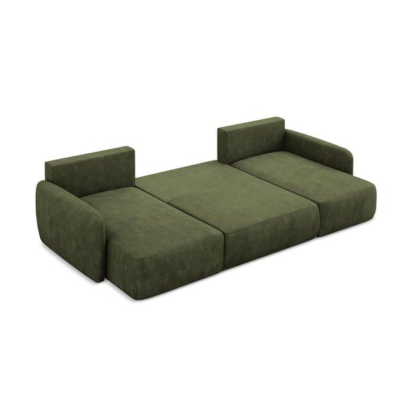 Colțar verde extensibil/cu spațiu de depozitare cu tapițerie din chenille (în formă de "U") Lilo – Makamii-image-4