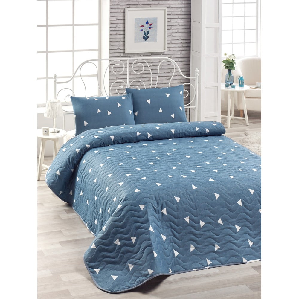 Set cuvertură și 2 fețe de pernă din bumbac Lesso Duro, 200 x 220 cm, albastru