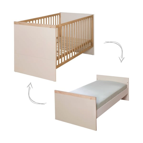 Pătuț bej/în culoare naturală cu înălțime reglabilă 70x140 cm Jil – Roba-image-2