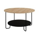 Măsuță de cafea neagră/în culoare naturală rotundă cu blat cu aspect de lemn de stejar ø 80 cm Tonka – Marckeric
