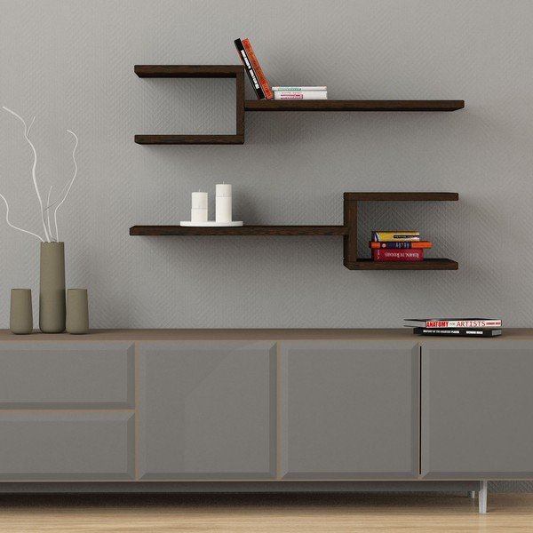 Set 2 polițe de perete Fork, maro închis-image-1