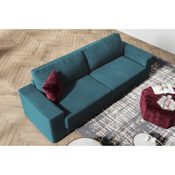 Canapea turcoaz extensibilă cu tapițerie din catifea reiată  250 cm Donatella – Milo Casa-image-1