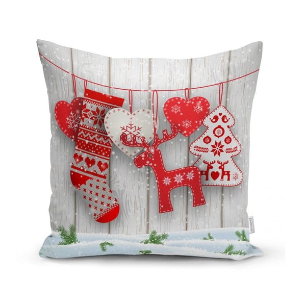 Set 4 fețe de pernă și un napron de masă cu model de Crăciun Minimalist Cushion Covers Snowflakes-image-2