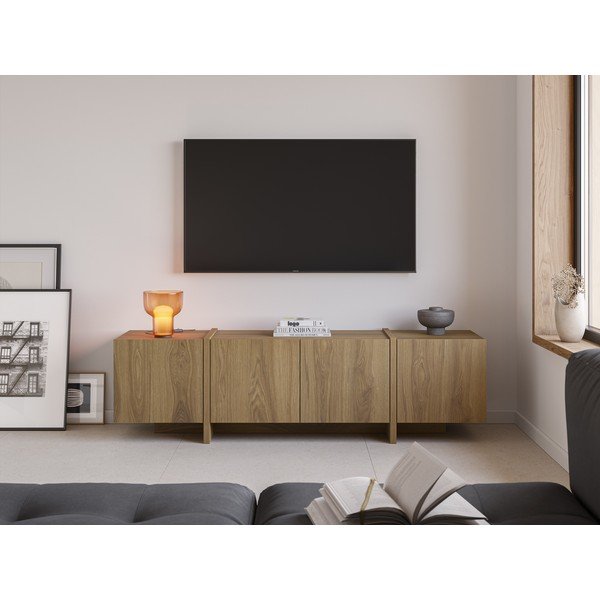 Comodă TV în culoare naturală cu aspect de lemn de stejar 180x55x35 cm Volia – Marckeric-image-1