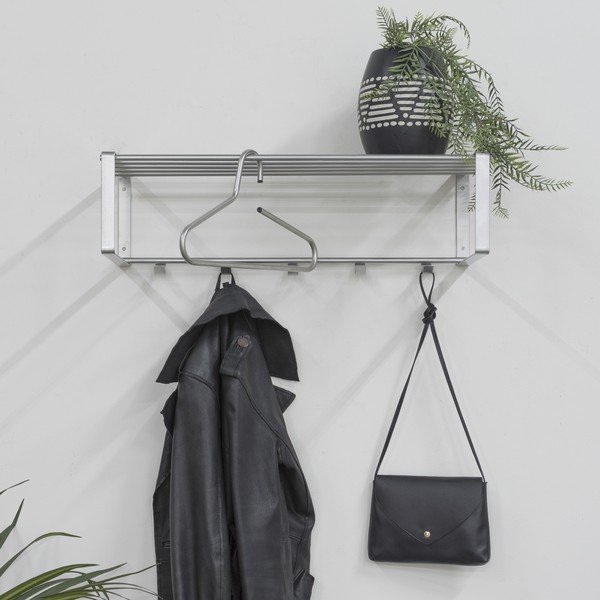 Cuier de perete argintiu cu raft din metal 70 cm Rex – Spinder Design-image-1