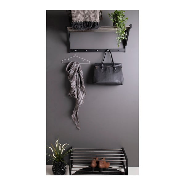 Cuier de perete negru din lemn de plop cu raft Padova - House Nordic-image-1