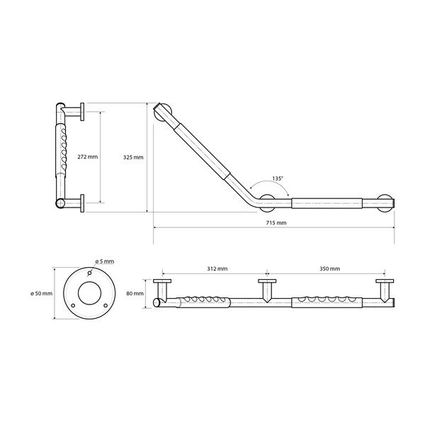 Mâner de siguranță pentru baie de montat pe perete din oțel inoxidabil 71,5 cm 135° Right – Sapho-image-1