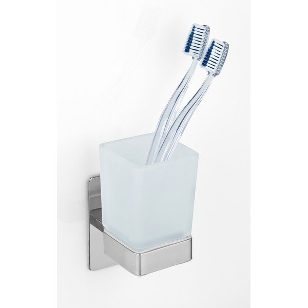 Suport pentru periuța de dinți argintiu lucios autoadeziv din sticlă Genova – Wenko-image-1