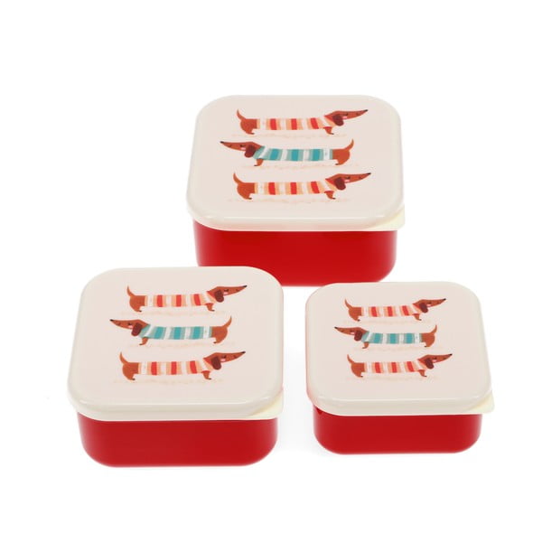 Cutii de gustări pentru copii roșii-crem 3 buc. Sausage Dog – Rex London