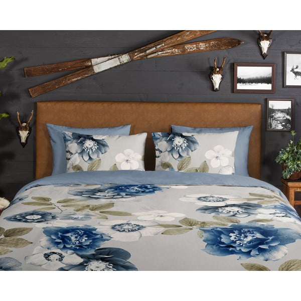 Lenjerie de pat albastră/gri din flanelă pentru pat dublu/extinsă 200x220 cm Gabin – Good Morning-image-3