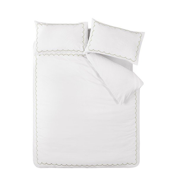 Lenjerie de pat albă-verde pentru pat dublu/extinsă 230x220 cm Scallop Border – Catherine Lansfield