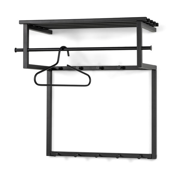 Cuier de perete negru cu raft din metal Rizzoli – Spinder Design