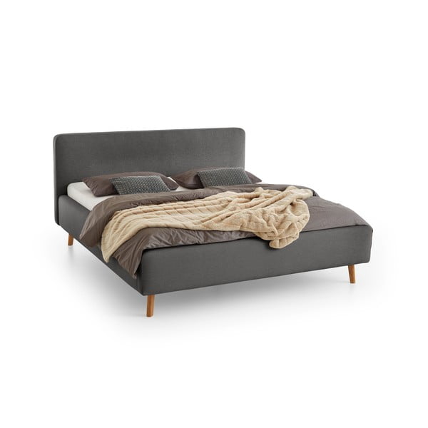 Pat matrimonial gri antracit tapițat cu spațiu de depozitare cu somieră 160x200 cm Mattis – Meise Möbel-image-2