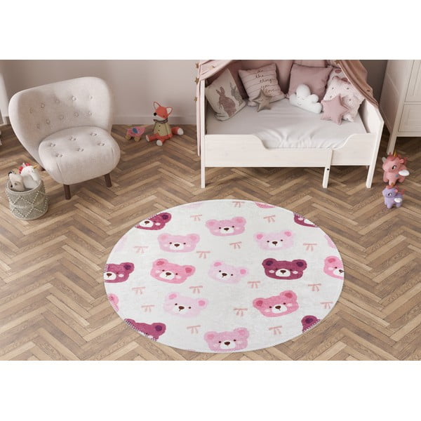 Covor pentru copii roz-fildeș lavabil ø100 cm Cute Teddies Pink – Vitaus-image-1