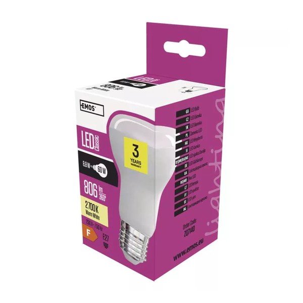 Bec LED E27, cu lumină caldă 9 W – EMOS-image-1
