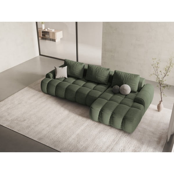 Colțar verde extensibil/cu spațiu de depozitare (cu colț pe partea dreaptă/cu șezlong) Linz – Cosmopolitan Design-image-1