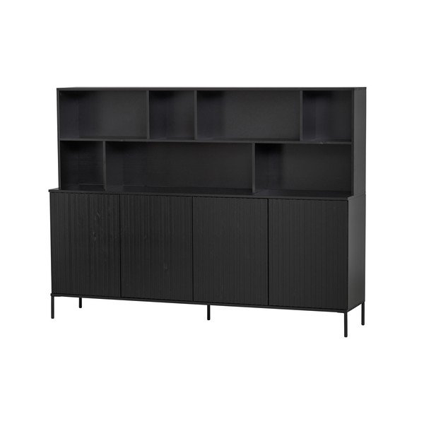 Bibliotecă neagră din lemn de pin 200x150x44 cm Gravure – WOOOD-image-2