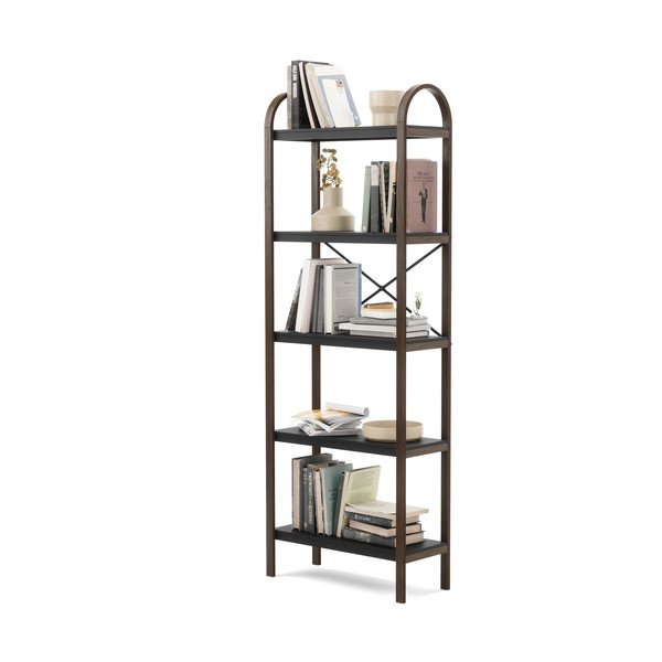 Etajeră neagră/în culoare naturală cu aspect de lemn de nuc 61x170 cm Bellwood – Umbra-image-4