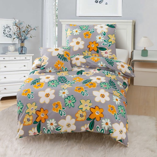 Lenjerie de pat din microsatin portocaliu-gri pentru pat de o persoană cu 3 piese 140x200 cm Grace – My House