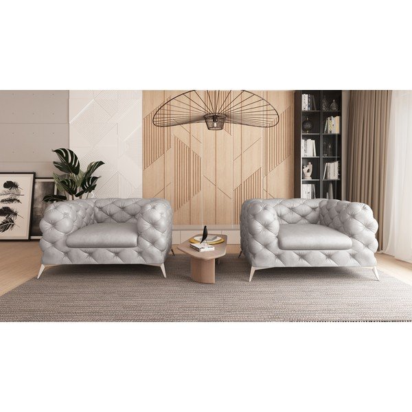 Fotoliu gri deschis cu tapițerie din catifea Chelsea – Ropez-image-1