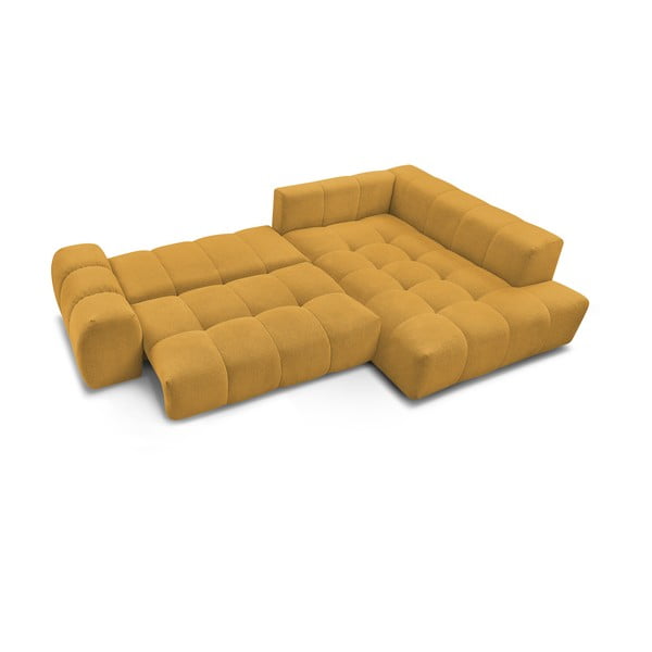 Colțar galben muștar extensibil/cu spațiu de depozitare cu tapițerie din chenille (cu colț pe partea dreaptă/în formă de ”L”) Everest – Bobochic Paris-image-4