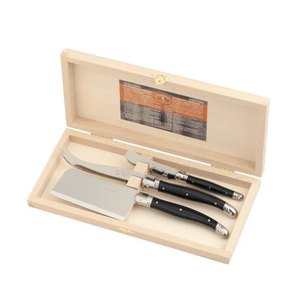 Set 3 cuțite pentru brânzeturi în cutie din lemn Jean Dubost, negru