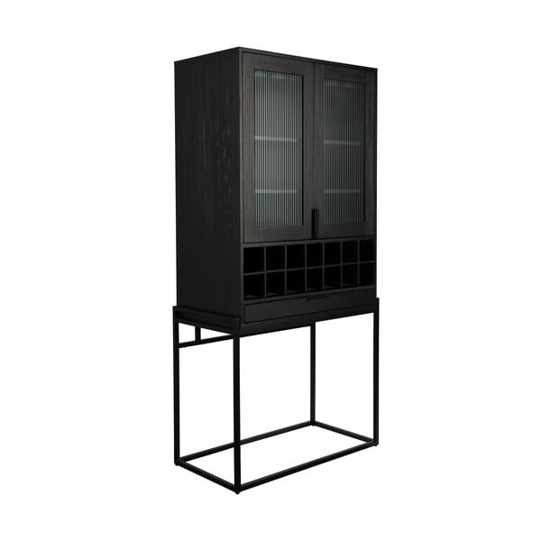 Dulap vinotecă negru din lemn masiv de stejar număr sticle 20, 89x181 cm Travis – Zuiver-image-2