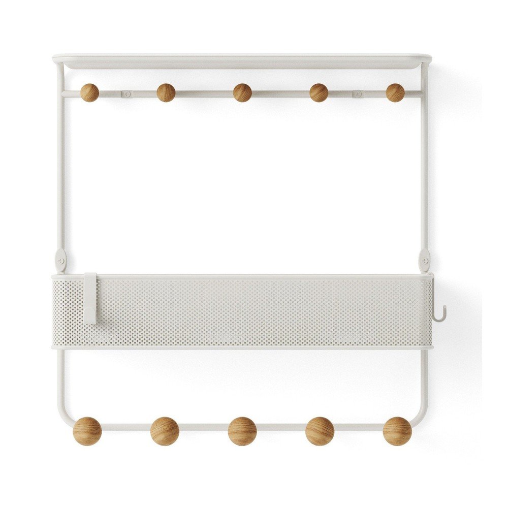 Cuier de perete alb/în culoare naturală cu raft din metal Estique – Umbra