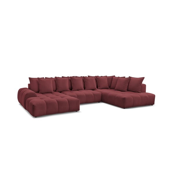 Colțar burgundy extensibil/cu spațiu de depozitare cu tapițerie din chenille (cu colț pe partea dreaptă/în formă de "U") Everest – Bobochic Paris-image-3