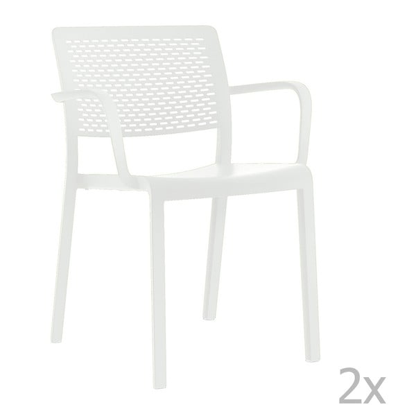 Set 2 scaune grădină, cu cotiere, Resol Trama, alb 