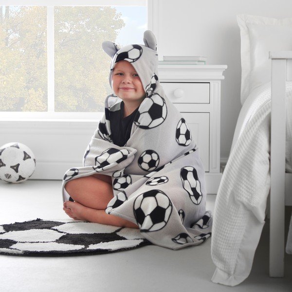 Pătură pentru copii cu glugă gri deschis din polar/fleece 90x125 cm Football – Catherine Lansfield-image-3