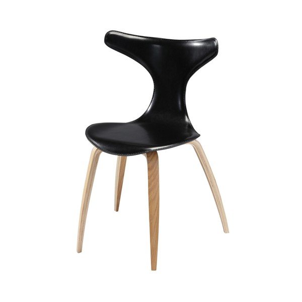 Scaun din piele cu picioare din lemn DAN–FORM Dolphin, negru-image-1