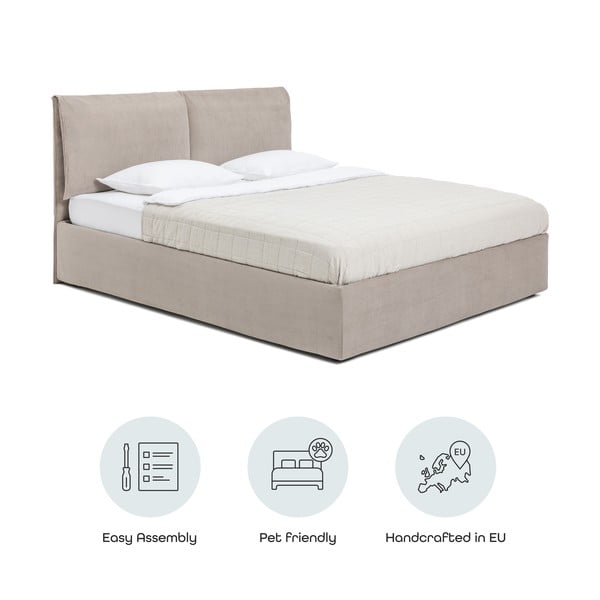 Pat matrimonial taupe tapițat cu spațiu de depozitare cu somieră 160x200 cm Thessa Pillow – Bonami Selection-image-4