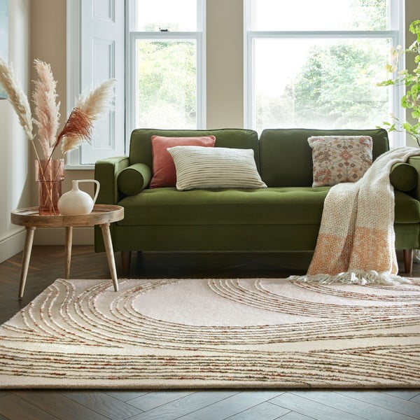 Covor portocaliu/crem din lână 200x290 cm Abstract Swirl – Flair Rugs-image-1