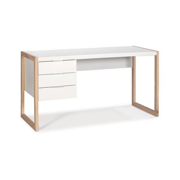 Birou cu picioare din lemn de pin Marckeric Frank, alb-image-2