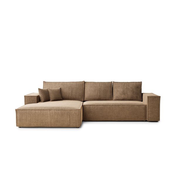 Colțar maro deschis extensibil/cu spațiu de depozitare cu tapițerie din chenille (cu colț pe partea stângă/cu șezlong) Maze – Maison de Rêve