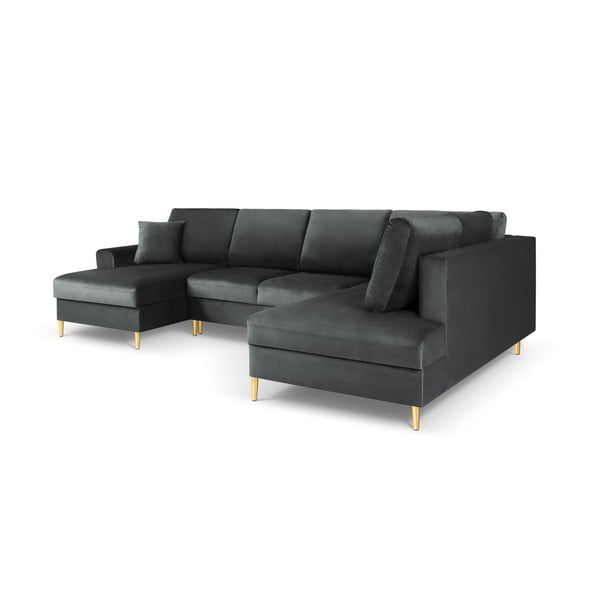 Colțar gri închis extensibil, cu spațiu de depozitare cu tapițerie din catifea (cu colț pe partea dreaptă, în formă de "U") Kyoto – Cosmopolitan Design-image-3