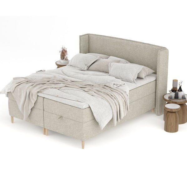 Pat boxspring gri deschis cu spațiu de depozitare 160x200 cm Monpelli – Maison de Rêve-image-4