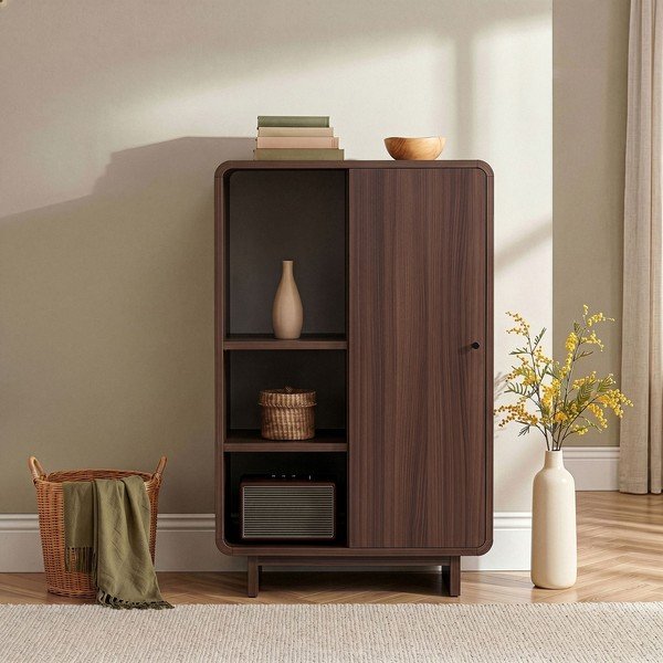 Dulap în culoare naturală închisă cu aspect de lemn de nuc 70x110x34 cm Torina – Nordure-image-2