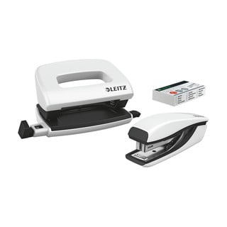 Set mini-capsator și perforator Leitz, alb-negru