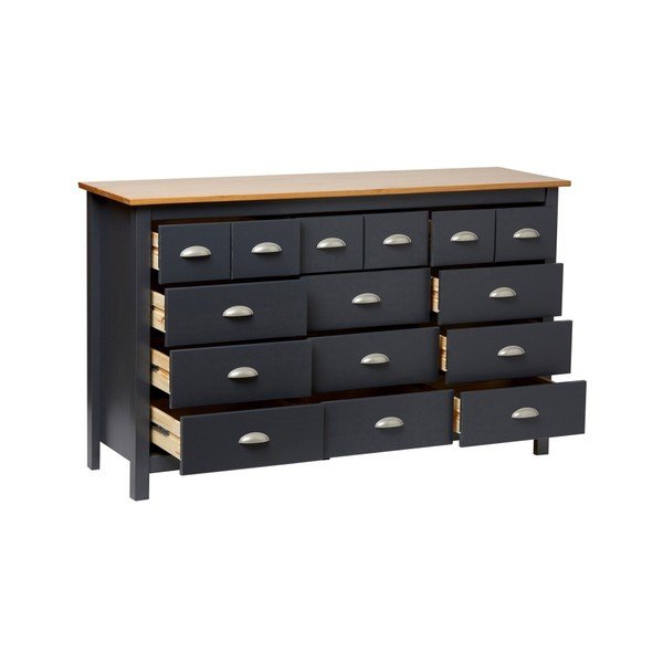 Comodă cu 12 sertare din lemn masiv de pin Marckeric Jade, gri antracit-image-1