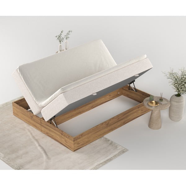 Pat boxspring bej/în culoare naturală cu spațiu de depozitare 160x200 cm Faro – Maison de Rêve-image-2