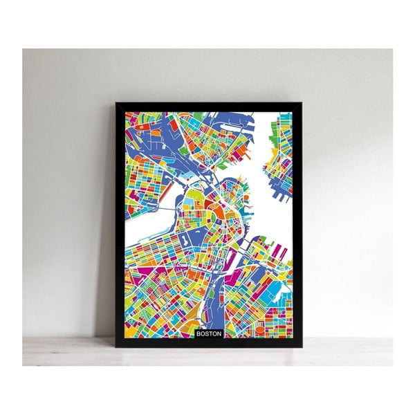 Tablou cu ramă neagră Homemania Maps Boston, 32 x 42 cm