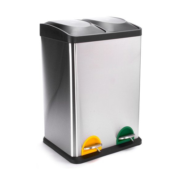 Coș de gunoi argintiu mat pentru reciclare/cu pedală 2x20 l din oțel   Tri Selectif – MSV
