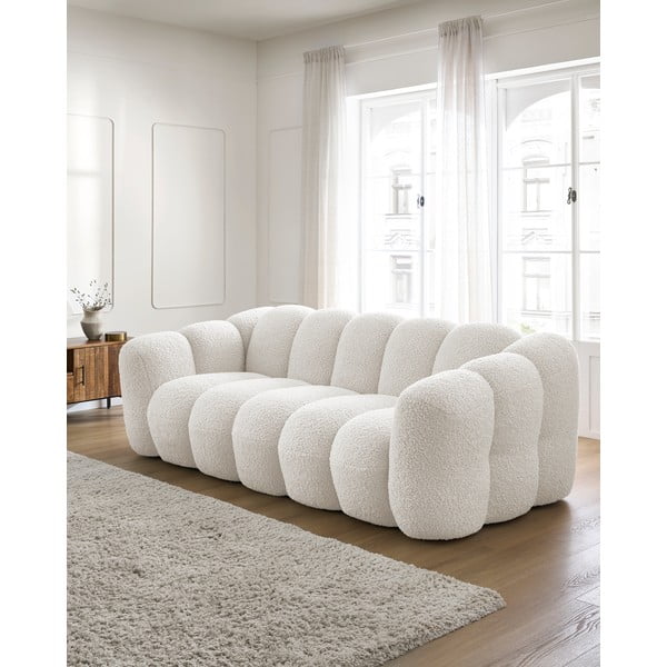 Canapea albă cu tapițerie din țesătură bouclé 232 cm Hippolyte – Bobochic Paris-image-1