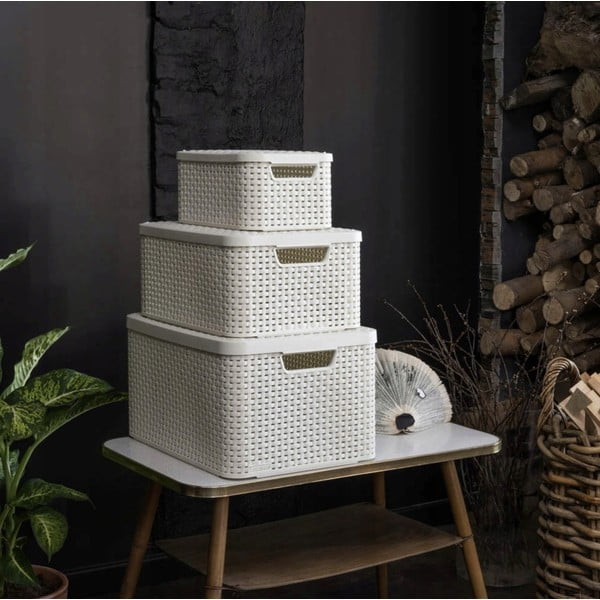 Cutie de depozitare crem din plastic cu capac 20x29x14 cm Style – Curver-image-1