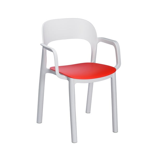 Set 4 scaune de grădină cu șezut roșu și cotiere Resol Ona, alb