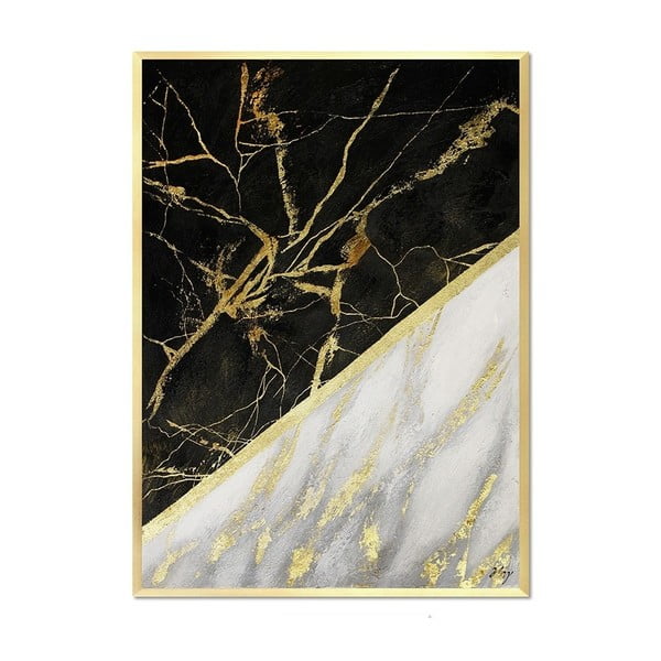 Tablou pictat manual JohnsonStyle White & White Marble, 53 x 73 cm
