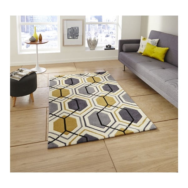 Covor Hong Kong Hexagon Grey & Yellow, 120 x 170 cm-image-1